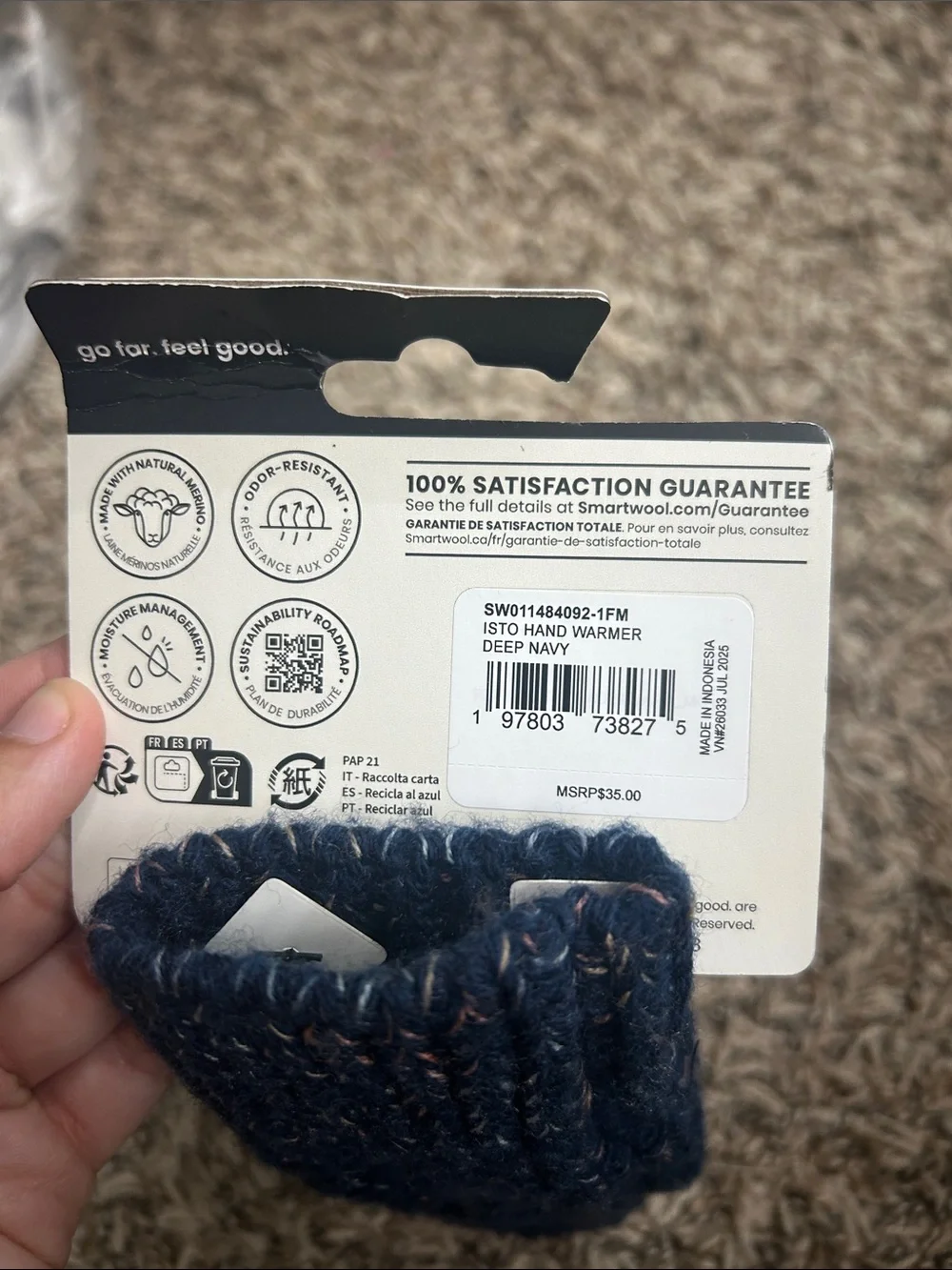 Smartwool Isto Hand Warmer Deep Navy NWT